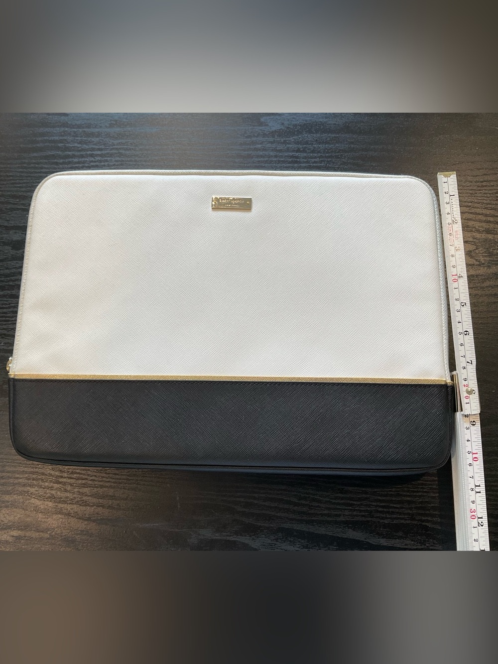 kate spade Two-Tone Laptop Sleeve in White and Black with Gold Trim